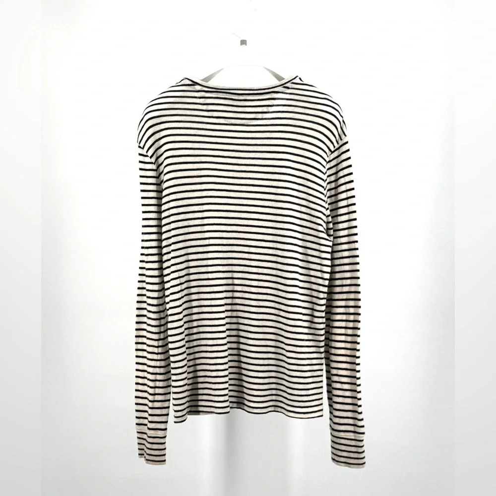 J. Crew Men’s Cotton Cashmere Long Sleeve T-Shirt Cream Black Stripe Size M